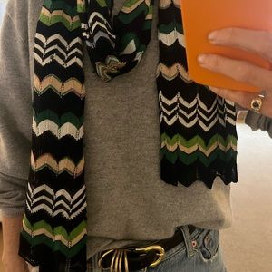 Missoni Scarf Black pink, white and green traditional zip zag print.
